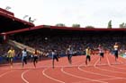 Mens 100 metres, from left to right: Nesta Carter, Kimmari Roach,  Michael Rodgers, James Dasaolu, Kim Collins, James Ellington and Junio Forte at the IAAF Diamond League, Birmingham.